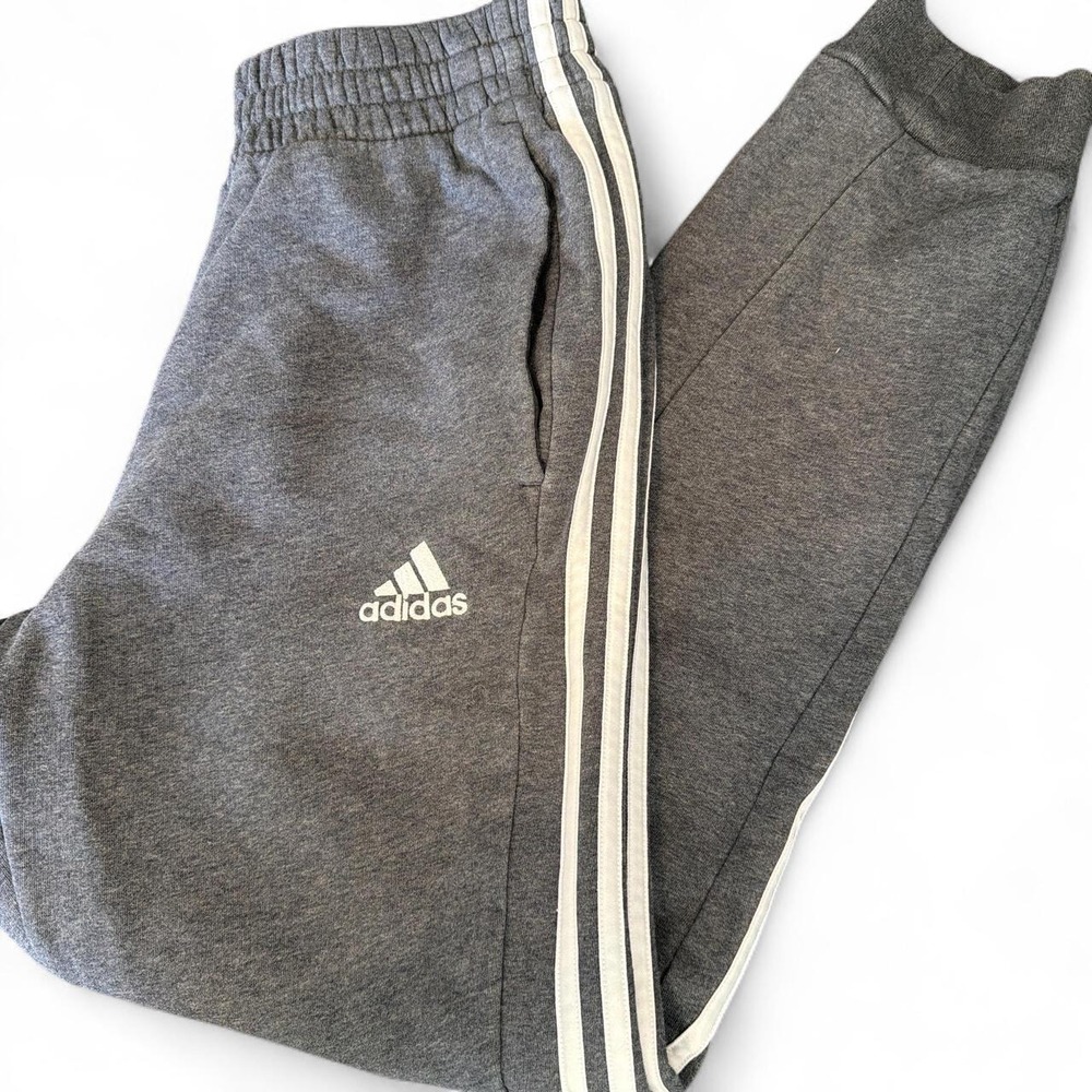 Adidas Essentials 3-Stripes Joggers Gray White Mens M Track Pants Sweatpants - Picture 6 of 8